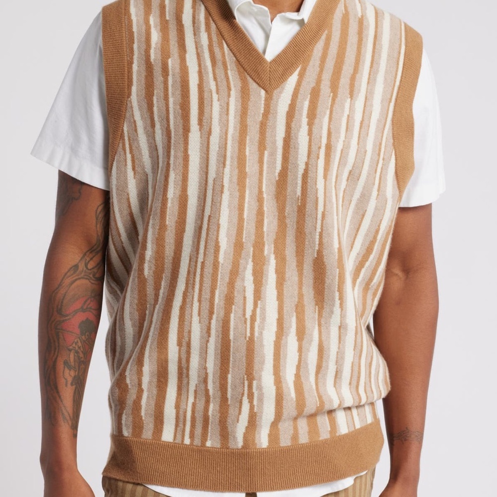 Men's Tan Striped Sweater Vest
